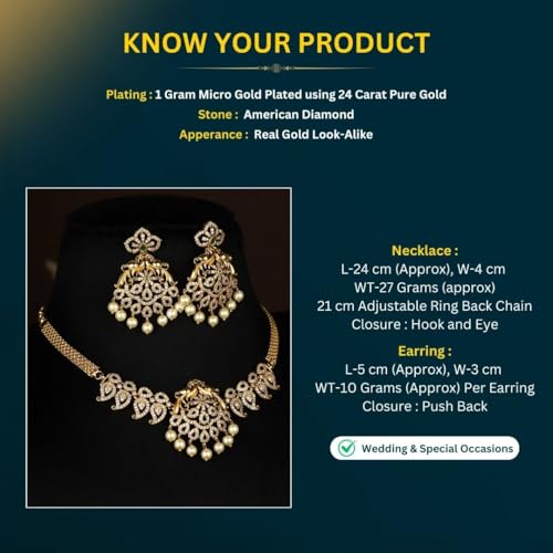 Image of Sasitrends Temple Wear Gold Plated AD Studded Choker Necklace With Earring Jewellery Set For Women & Girls