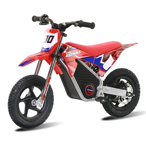 OLALA Electric Dirt Bike for Kids Aged 3-7, 200W Racing Grade Electric Motorcycle, Up to 8MPH & 2 Speed Settings, Safe Disc Brakes, 12'' Off-Road Knobby Tires, Red