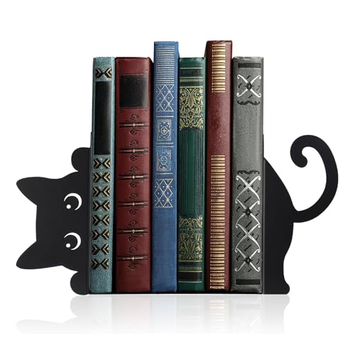 Image of Cute Cat Metal Bookends Set of 2 Heavy Duty Book Ends for Shelves Desk Decorative Bookend Book Organizer Non Slip Book Holder Stand for Office Home Study Room Gifts for Book Lovers
