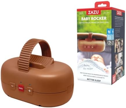 ZAZU Robby Kinderwagenschaukler - Automat. Babywippe, Verstellbare Stärke, 40-Min Timer, Babyschreisensor, USB-wiederaufladbar, Wasserfest, Universell für Kinderwagen & Buggy (Brau
