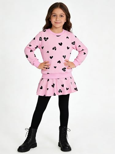 Image of DDSOL Little Girls Clothing Set Outfit Heart Print Sweatshirt Top + Long Pantskirts 2pcs Baby Pant Set for Toddlers and Kids