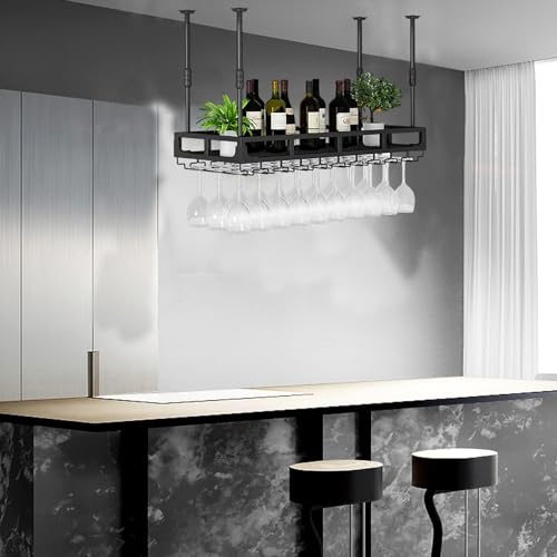 Rangement pour verres à pied et casier à vin de plafond réglable en métal