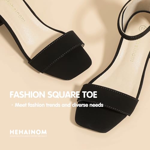 Image of Hehainom Girls Dress Shoes Heels Sandals Little Big Kids Square-Toe Ankle Strap Wedding Party Flower Girls Shoes