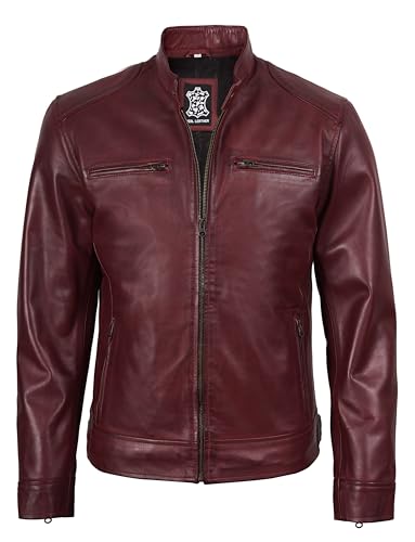 Image of Decrum Mens Leather Jacket - Cafe Racer Style Real Lambskin Leather Jacket Men