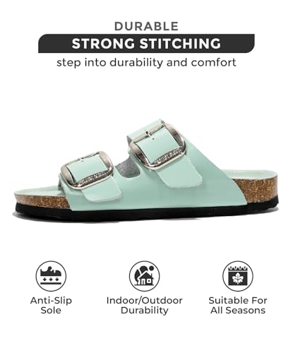 Santorini Genuine Leather Memory Foam Flat Sandals for Women