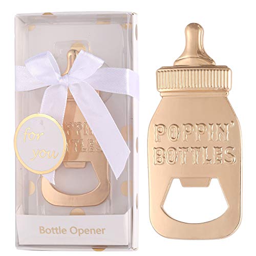 Yuokwer Apribottiglie per baby shower bomboniera per ospiti, simpatico apribottiglie a forma di biberon per feste per baby shower forniture per decorazioni per feste (oro, 12)