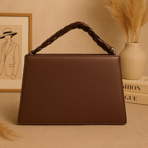 Brown Handbag with Structured Shape & Silver Clasp4