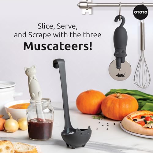 Image of OTOTO Muscateers Bundle of Mary Cat, Katie, Kitty - Jar Scraper Spatula, Soup Ladle, Pizza Cutter - Cute Kitchen Accessories, Spooky Gothic Cat Gifts for Women, Kitchen Gifts, Halloween Gifts