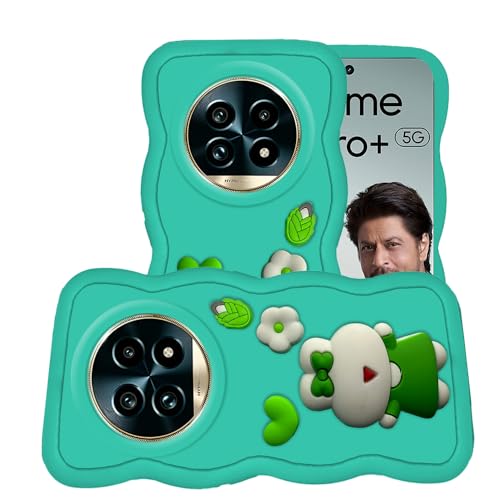 Image of AESTMO Back Case Cover for Realme 13 Pro 5G / Pro Plus | 3D Cute Fun Cartoon Characters | Anti Slip Grip Cute Wave Curly Frame Shape | Back Cover for Realme 13 Pro 5G / Pro Plus (MintGreen)