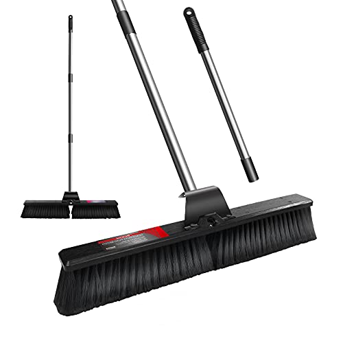 Myiosus Balai avec manche de 63 cm large, jardin poils rigides et en acier inoxydable 144 cm, grand à l'extérieur Broom pour rue, jardin, terrasse, piazza piscine, 63cm Breit Besenkopf, (10009)