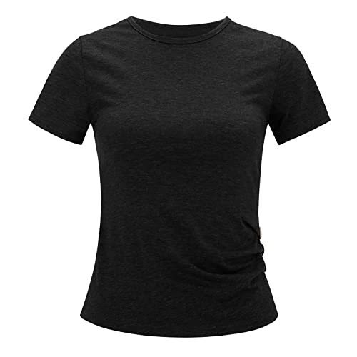 RNTOP Girls Tunic Tops Knot Front Short Sleeve T-Shirt Toddler Baby Plain Solid Blouse Cotton Kids' Tops (Black, 8-9 Years)
