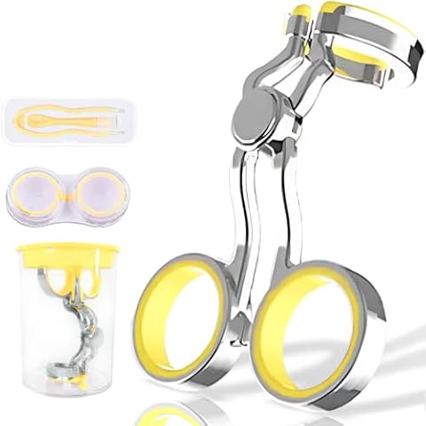 iGeyzoe Contact Lens Wearing Aids, Portable Contact Lens Eyelid Stretcher, Color Contact Lens Wearing Tool with Insert or Remove Tool/Tweeers/Contact Lens Case (Yellow) Cover