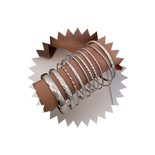 Gold Bangle Bracelet Set for Women Multi Stacking Wide Bangles Indian Bollywood Chunky Bangle Bracelets Ethnic Glossy Textured Bracelets Wedding Outfit Jewelry (10Pcs)