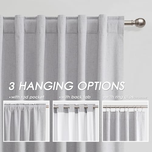 Image of Nanspring Light Grey 100% Blackout Linen Curtains 84 Inch Length 2 Panels Set for Bedroom Back Tab Modern Luxury Simple Black Out Curtain for Living Room Office Thermal Insulated Drapes 52x84