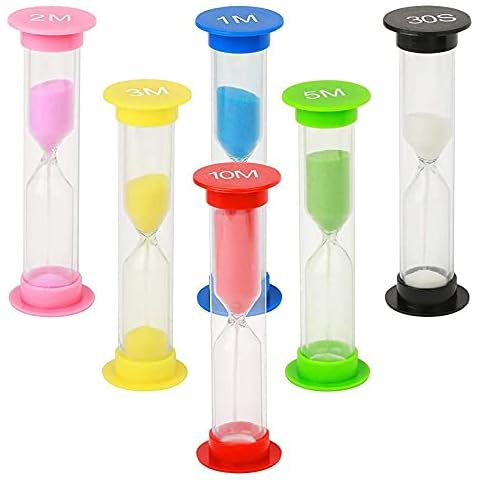Sand Timer for Kid, ZKSMNB Plastic Hourglass, Sand Glass Toy Sand Clock 30sec / 1min / 2mins / 3mins / 5mins / 10mins for Kitchen, Office, School and Brushing Teeth (6 PCS) Cover