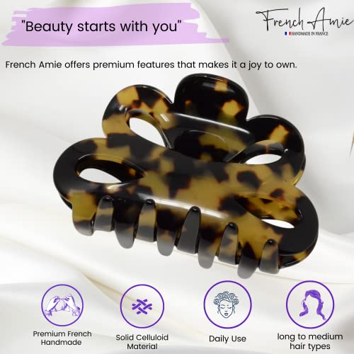 French Amie Flower Bloom Yellow Tokyo 3" Handmade Cellulose Acetate Covered Spring Claw Clips No Slip Grip Hair Clips Claw Clamps For Women And Girls, Made In France (Tokyo) #TOP1