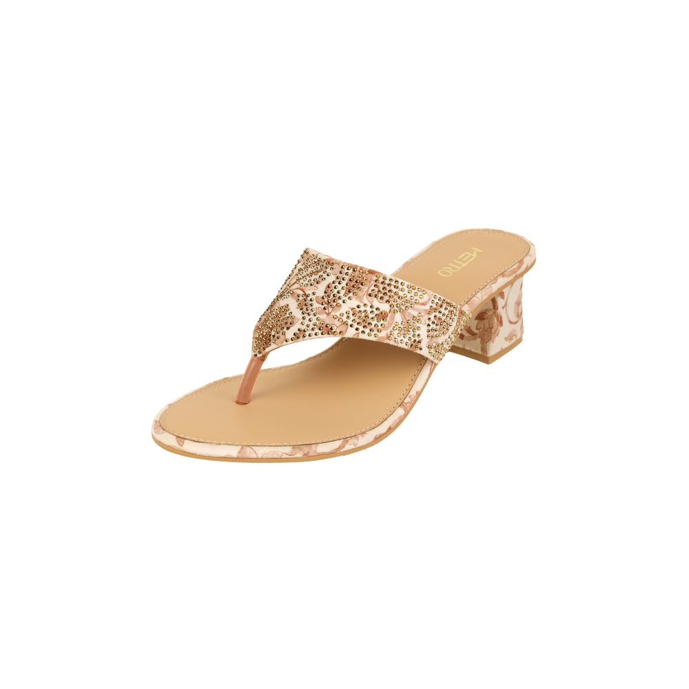 Women’s Elegant Embellished Floral Block Heel Fashion Slip-on Sandal-image-25