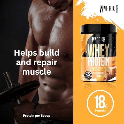Poudre protéinée Warrior Whey 500 g (jusqu’à 36 g par portion) - Goût délicieux et riche en acides aminés - 20 portions (Caramel salé) – Image 5