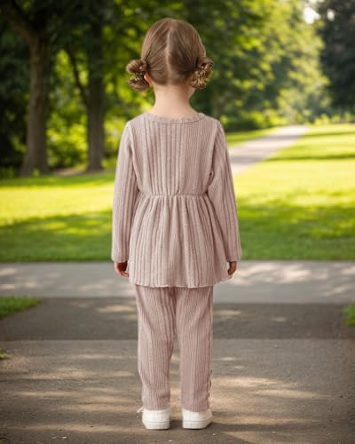 Kucnuzki Toddler Baby Girl Clothes Outfit Long Sleeve Plain T Shirt Top Baby Girl Pants Leggings Two Piece Outfits Set4