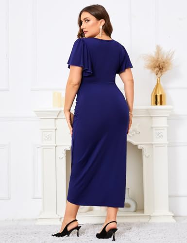 Image of ZOMVA 2024 Plus Size Cocktail Dress Comfortable Bell Sleeves Wedding Guest Square Neck Semi Formal