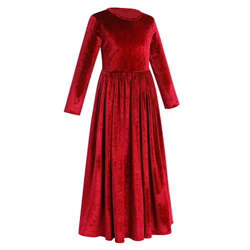 Kids Girls Dresses Long Sleeve Velvet Swing A Line Princess Maxi Dress Flower Girl Christmas Wedding Holiday Birthday Party Evening Gown Fall Winter Casual Clothes With Pockets Red 7-8 Years #TOP1