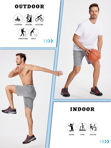 TACVASEN Gym Shorts Mens Zip Pockets Training Shorts Sports Compression Shorts Mens Running Tracksuit Fitness Exercise Short Quick Dry Summer Shorts, 34, Light Grey - Image 5