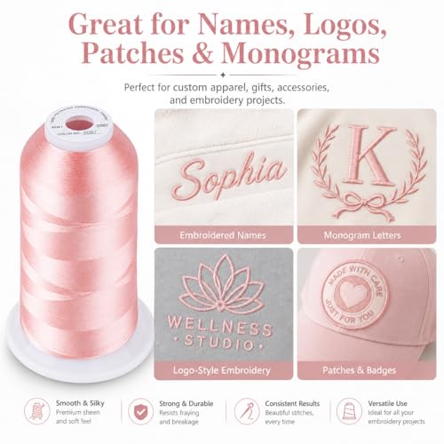 Image of Simthread 5500Yds 40WT Polyester Embroidery Thread Md Peachy Pink S087 | High-yardage 5000M spool offers smooth feeding and stable 40WT polyester thread for home and commercial embroidery machines.
