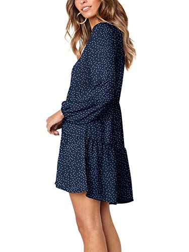 Amoretu Long Sleeve Tunics Loose Swing Shift Dress For Women Polka Dot Navy Xxl #TOP1