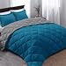 Basic Beyond Down Alternative Comforter Set (Queen, Algiers Blue/Charcoal Gray) - Reversible Bed Comforter with 2 Pillow Shams for All Seasons