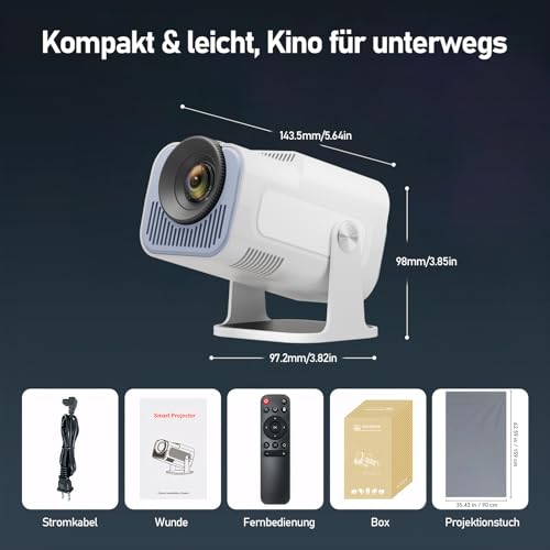 OKYUK Mini Beamer 4k,1080P Tragbar Outdoor Beamer, Projector 4k mit Projektionsleinwand, 180° drehbar Projektor mit Vielen Schnittstellen für Handy/Laptop (Weiß) – Bild 8