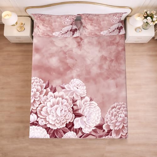 Image of Cloth Fusion Glace Cotton Elastic Fitted Bedsheet King Size with 2 Pillow Covers (78X72 inches, Dusky Rose)