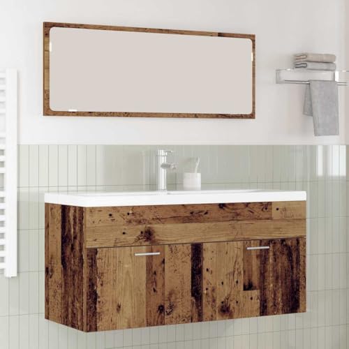 RuiNingRN Mueble de baño de madera vieja de 100 x 38,5 x 46 cm con 2 puertas, montaje en pared, espacio de almacenamiento para baño, lavabo, armario bajo, diseño moderno para invitados y lavabo
