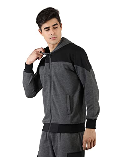 Image of CHKOKKO Men Winter Sports Gym Track Zipper Stylish Jacket AnthraBeige XL