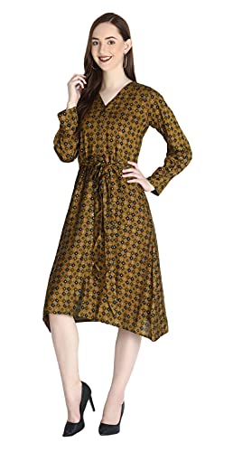 Image of Leriya Fashion Kurtis for Women || Soft Rayon Printed Knee Length Kurti for Girls || Long Sleeves || V Neck || Fancy Kurti for Outing || Evening || Date Wear for Women