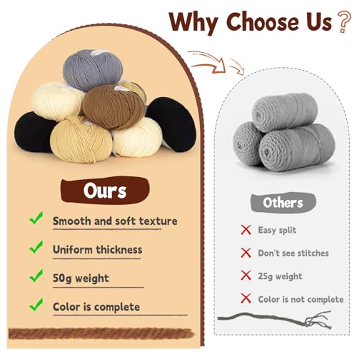 Image of Katech 20 Skeins Cotton Yarn for Crocheting-55% Cotton 45% Acrylic-#3 DK (Light)-Super Soft Milk Cotton Yarn-Great Crochet and Knitting Starter Kit for Colorful Craft(Color D)