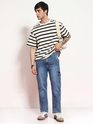 Image of Urbano Fashion Men's Regular Fit Washed Cargo Jeans with 6 Pockets Stretchable