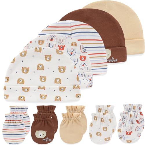 Newborn baby Cotton 5-Pieces Mittens And 5-Pieces Caps Sets