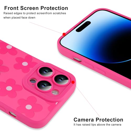 Image of ZIYE for iPhone 14 Pro Max Case Hot Pink Flower Pattern Phone Case