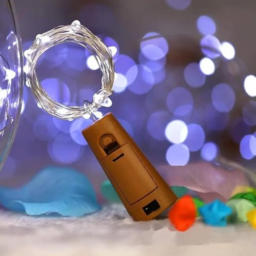 Image of Amster 20 LED Wine Bottle Cork Lights, Copper Wire String Lights (Warm White) - Battery Operated Decorative Fairy Lights for DIY, Diwali, Party, Wedding, Christmas, and Home Decor (Pack of 4)