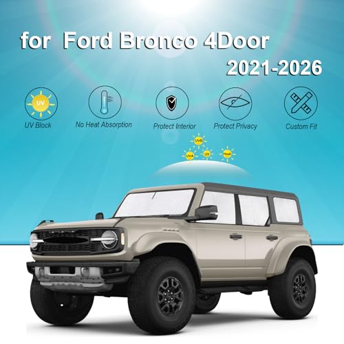 Image of KMF Thicken Sun Shades for Ford Bronco 4Door(Not for Sport) 2021-2026 | Car Window Covers Sunshade for Windshield Side, UV Block and Privacy Blackout for Camping Outdoor Accessories