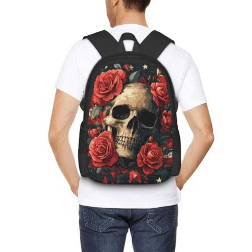 Image of Floral Skull Print Backpack For Men Women Lightweight Daypack For Daily Commutes Business Travel Hiking