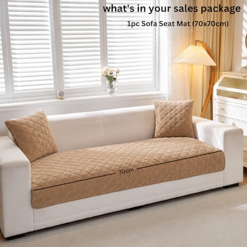 Image of HOMETHREADS Innovative Premium Velvet Sofa Cover Mat with PVC Backing for Non-Slip Comfort | (Brown Clubs, 1 Seater | 70x70cm)