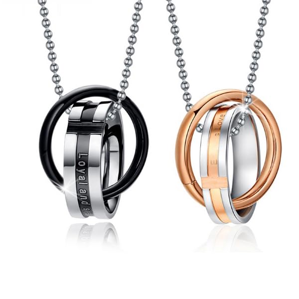 Paire de colliers pour homme et femme love ring acier pendentif gravé collana