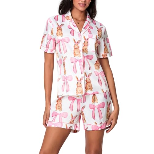 Image of Yiulangde Cowboys Boot Pajamas for Women Y2k 2 Piece Heart Bow Preppy Pjs Coquette Short Sleeve Shirts Matching Pj Shorts Set