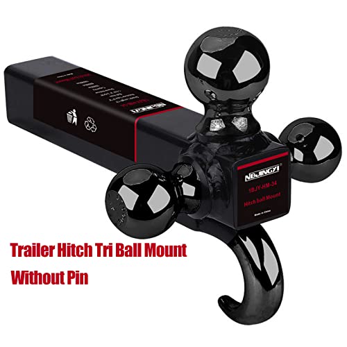 Nbjingyi 2" Trailer Hitch Tri Ball Mount With Hook 1-7/8", 2", 2-5/16" Black Plated Balls And Hook #TOP1