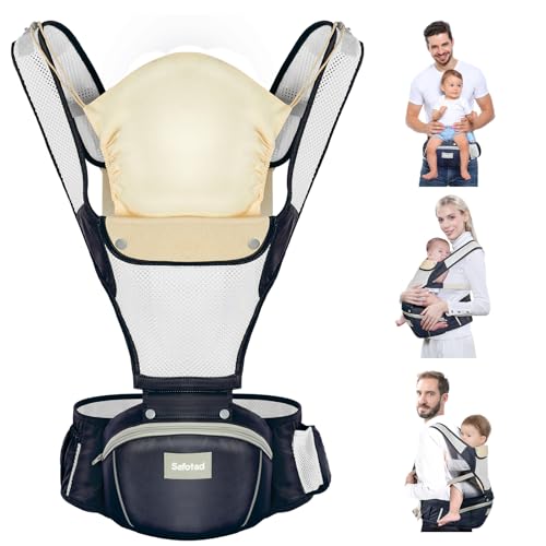 Safotad Baby Carrier Newborn to Toddler, 4in1 Ergonomic Baby Carrier with Hip Seat, Head Support Breathable Mesh for Infant Carrier Up to 33 lbs, Detachable Baby Carrier for Mom Dad, Navy Blue