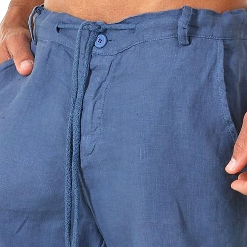 Mens Drawstring Cotton Linen Simple Color Short Outdoor Yoga Golf Shorts Summer Vacation Short Pant4