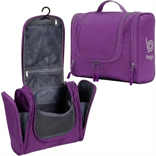 Bago Travel Toiletry Bag for Women and Men - Large Waterproof Hanging Toiletry Bag for Bathroom and Travel Bag for Toiletries Organizer (Purple)