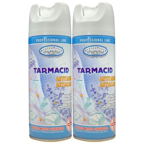 Profumo Deodorante Spray TARMACID Antitarme - Antiacaro. Per Tessuti, Ambienti, Guardaroba, Cassetti Etc. Non Bagna, Non Lascia Aloni 400ml (2 Spray)