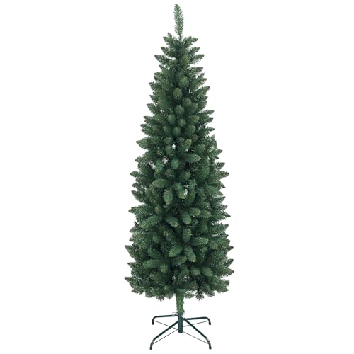 HOMCOM Árbol de Navidad Estrecho 183 cm Árbol de Navidad Grande Tipo Lápiz con Base Plegable y 479 Ramas para Dormitorio Oficina Verde